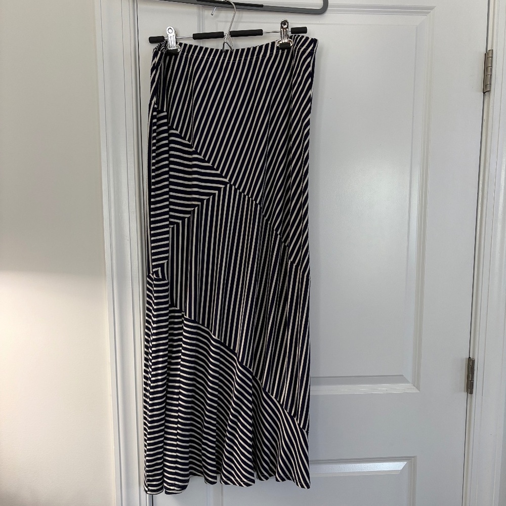 Coldwater Creek Navy and White Striped Maxi Skirt